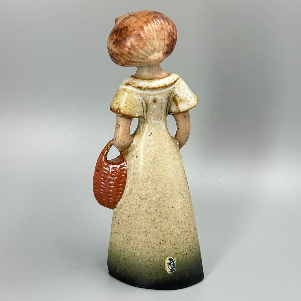 Vtg 70’s Speckled Stoneware Woman Carrying Basket Flower Vase Figurine Japan Mad - Picture 3 of 9